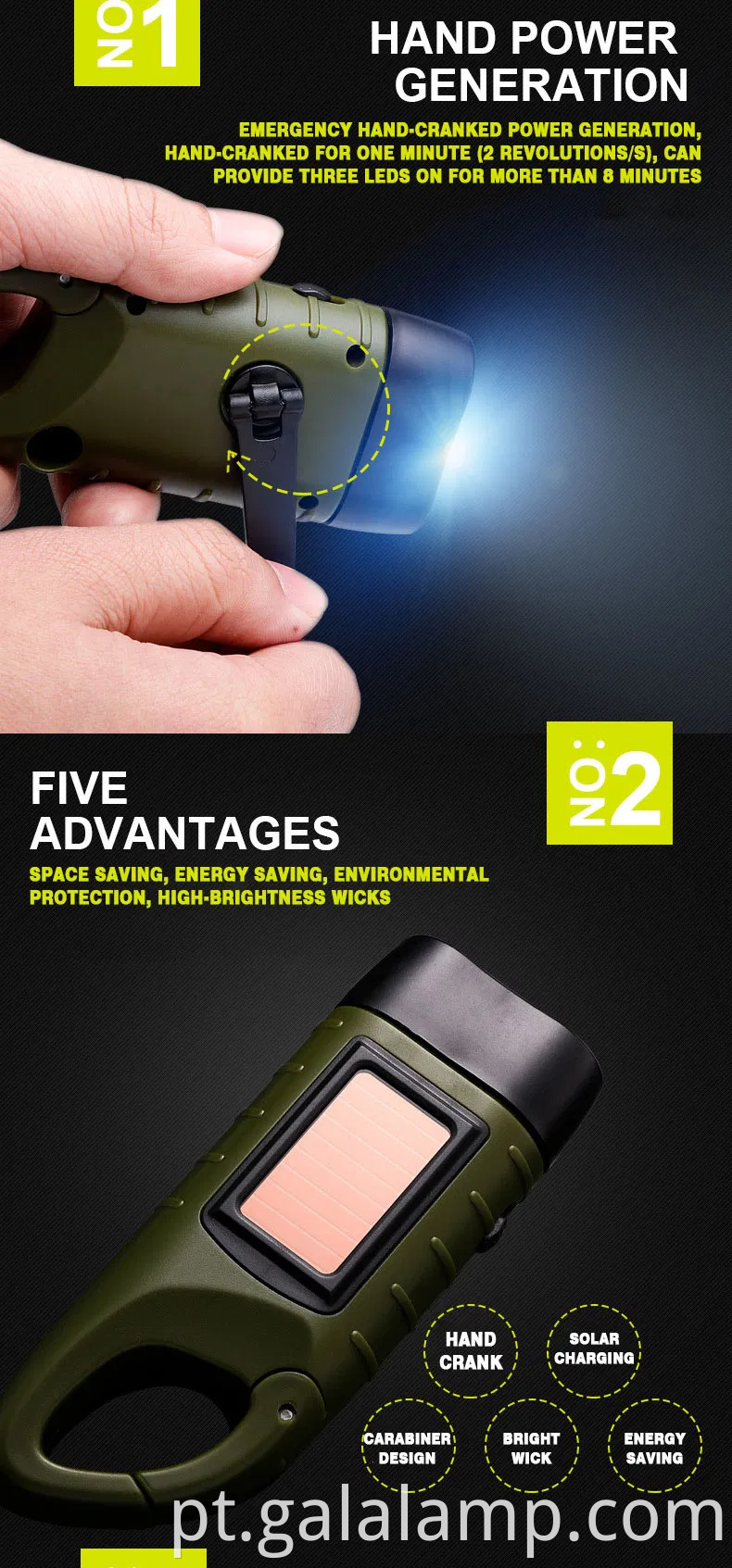 Lanterna solar de manivela manual barato poderoso lanterna recarregável de emergência lanterna movida por manivela